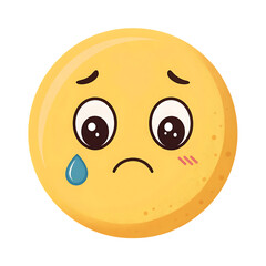 Fototapeta premium Sad yellow round face emoji with tear icon simple flat design style emotion