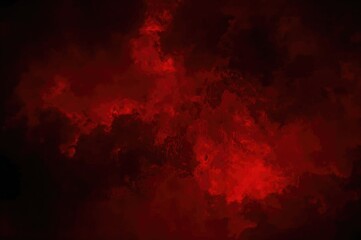 Dramatic crimson sky filled with dark clouds and flames. Disaster, battle, blast, and fire theme. Terrifying atmosphere. Banner for web with wide red backdrop and design area. Panoramic view.