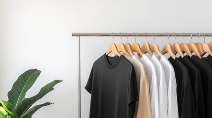Basic t shirts on hangers and clothing rack