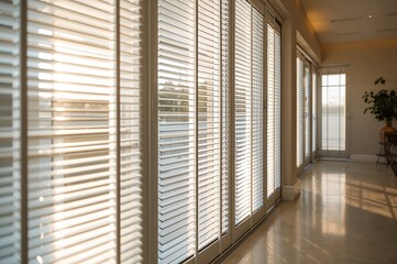 Sunlight Filtering Through Plastic Window Blinds in a Contemporary Room