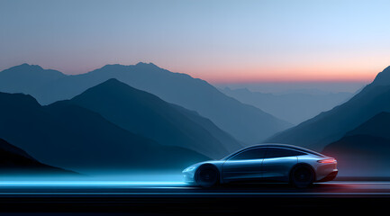 Obraz premium The car is driving on the mountain road