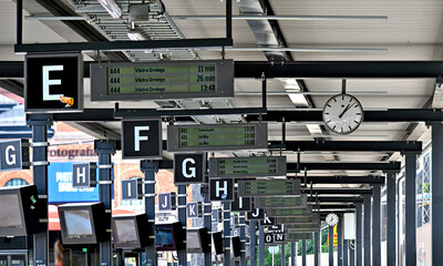  Row of bus platforms at Slussen in Stockholm, Sweden © leopold