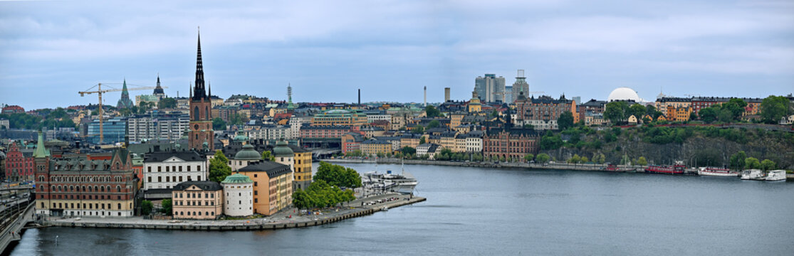Panorama across Norrstr&ouml;m onto Riddarholmen and Mariaberget at M&auml;larstrand in Stockholm, Sweden