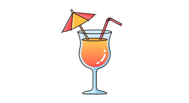 Tropical cocktail drink summer vacation beverage juice umbrella straw refreshment party celebration icon on transparent background - Powered by Adobe