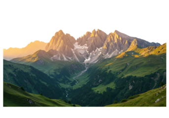 Majestic Mountain Peaks at Sunrise A Breathtaking Alpine Panorama isolated on transparent background