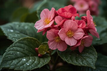 Close-up view of Begonia flowers in full bloom
