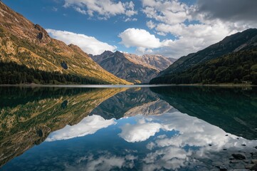 Obraz premium Mountain scenery mirrored in the lake