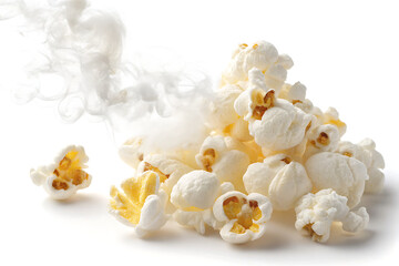 Fluffy White Popcorn Close Up, Buttery Movie Snack Isolated