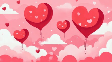 Heart Balloons Floating in a Pink Sky