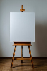Artist's easel with blank canvas, ready for painting in a studio setting. Waiting for inspiration.