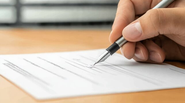 Hand signing document with fountain pen