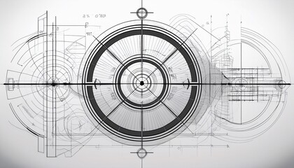 clean white background black outlined technical drawing shapes blueprint style abstract style