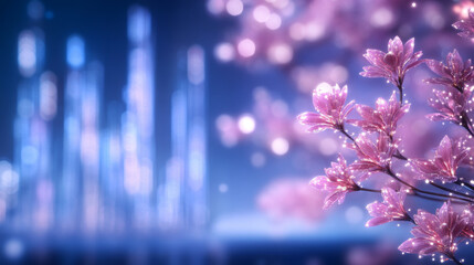 Spring Season Magical sparkling cherry blossom (sakura) at night video background.