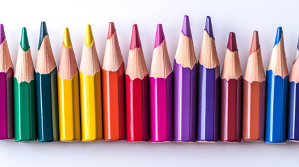 Fototapeta premium Vibrant assortment of colored pencils in neat row for art and design