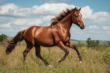 Obraz premium Wild horse grazing in a meadow during summertime