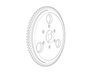 Industrial Diesel Engine Flywheel Technical Drawing - Critical Automotive and Heavy Equipment Part. Vector Illustration of a Power Generation Component and Energy Storage System for Manufacturing.