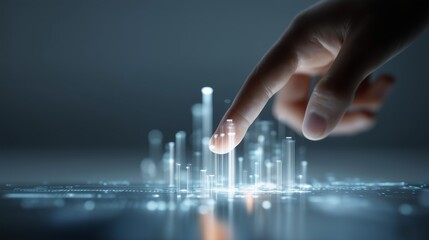 Digitalisierung - Finger berührt Hologramm aus digitalen Daten