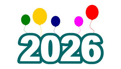 2026 New Year Celebration Design &ndash; 3D Text with Colorful Balloons and Festive Party Concept