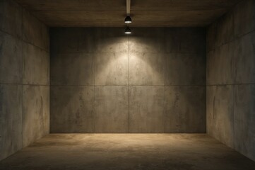 Empty concrete room illuminated by lamps