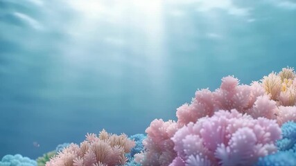 Colorful coral formations and diverse marine species are showcased in a captivating underwater environment filled with sunlight