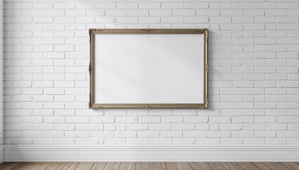 Interior poster mockup with white brick wall backdrop