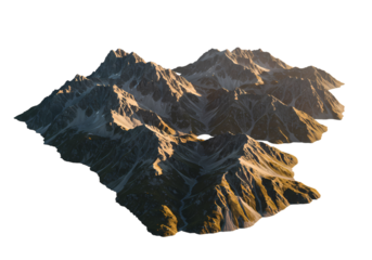 Majestic Mountain Range Aerial View Dramatic Peaks and Shadows at Sunrise isolated on transparent background