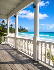 Fototapeta premium Tropical veranda overlooking a beach