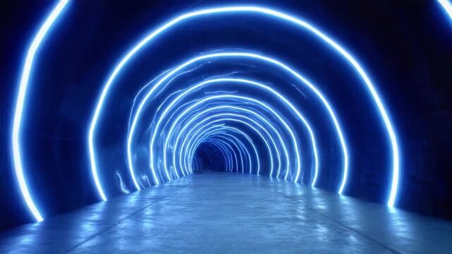 Neon Tunnel Perspective: An evocative and mesmerizing view down a brightly illuminated, futuristic tunnel, offering a sense of depth and journey. Captures the allure of modern design.