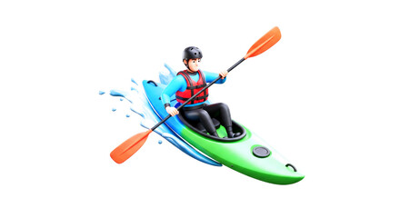 3d cartoon kayakers thrilling river race a dynamic display of skill and determination, isolated on transparent background
