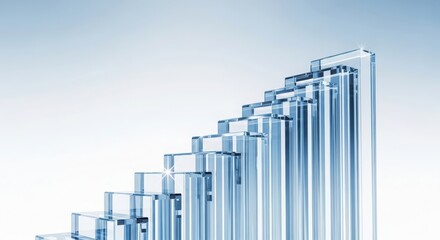 Obraz premium Abstract glass steps ascending in a diagonal line against a soft blue gradient background