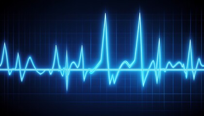 vivid blue neon ekg pulse line on dark background for medical use