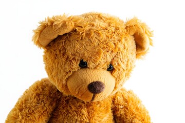 Obraz premium Close up of a fluffy brown teddy bear's face with dark eyes