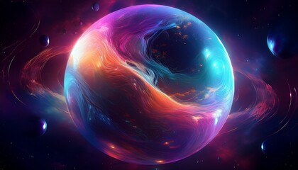 cosmic mist swirls around a holographic sphere cosmic galaxy