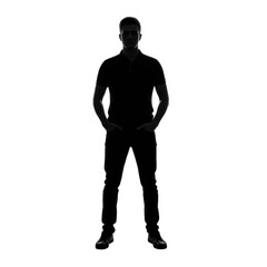 Silhouette of a man standing with hands in pockets
