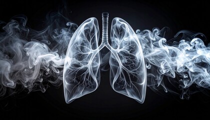 An artistic representation of lungs engulfed in smoke, a visual metaphor for the impact of pollution or smoking on respiratory health
