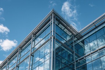 Contemporary office structure with steel and glass facade