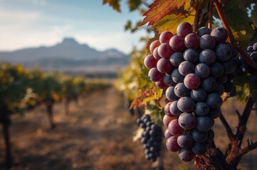 Naklejka premium Dark Purple Malbec Grapes in Vineyard