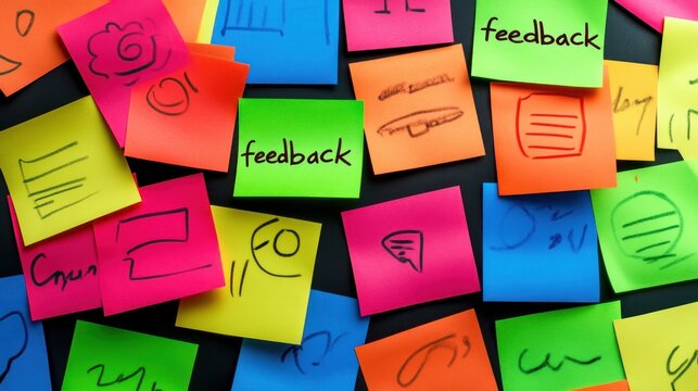 Feedback sticky notes on blackboard