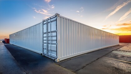 a white shipping container stands prominently capturing attention with its sleek lines and sturdy design the container s perspective emphasizes its size and functionality