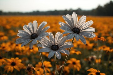Black-eyed Susan paired with gray flowers