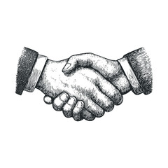 Successful partnership with a handshake between two individuals. Vector hand drawn illustration