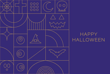 Halloween banner with modern abstract geometric Bauhaus pattern. Halloween holiday celebration horizontal banner. Bauhaus geometric pattern.