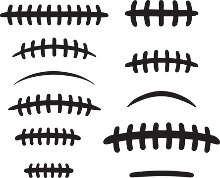 Football laces and seams silhouette &ndash; American football ball vector clipart set.