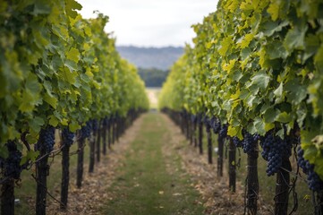 Obraz premium Vineyard landscape featuring grapes in a seasonal natural setting