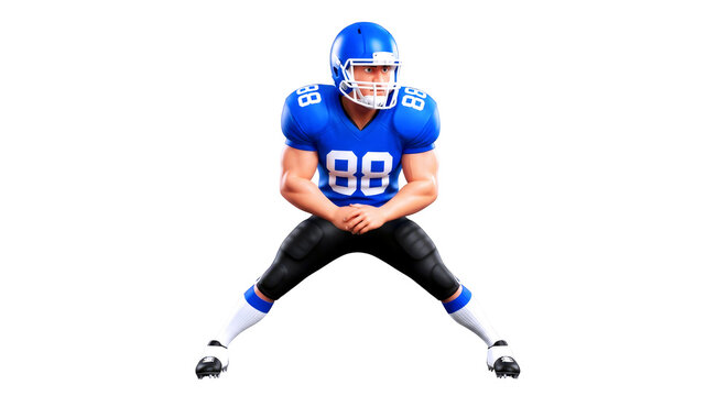 3d cartoon football player intense focus, ready to blitz, gridiron powerhouse, isolated on transparent background