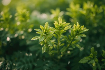Close-up of vibrant Bryophyllum pinnatum foliage with blurred background