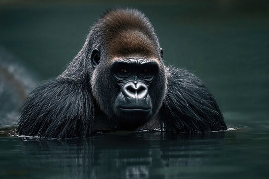 Water-dwelling gorilla in natural habitat
