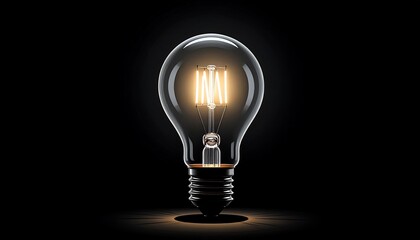 A radiant incandescent light bulb glows brightly against a deep black backdrop.