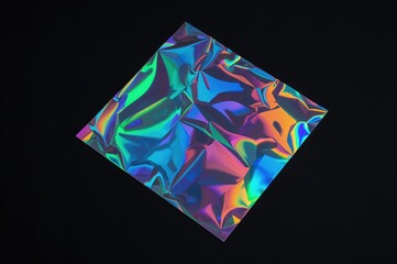 Glossy neon rainbow foil sticker kit for creative projects, isolated on a black background with reflective lighting