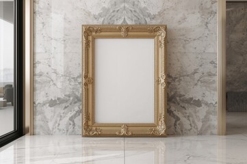 Blank photo frame on a sleek marble background